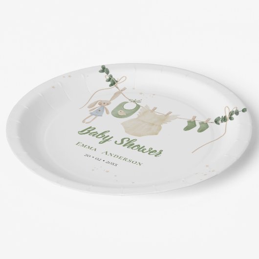 ボーホー男女兼用ヴィンテージ ベイビー ラスティック シャワー ペーパープレート (アングル)