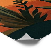 ボーホー砂漠の夕日 砂丘とサボテンと飛ぶ鳥 ポスター (角)