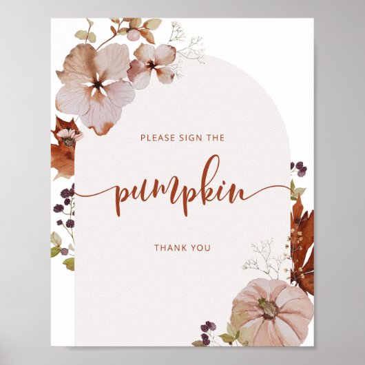 ボーホー秋のアーチにお名前を書いてください。かぼちゃのサイン ポスター (正面)