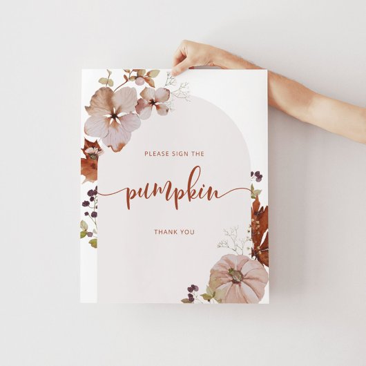 ボーホー秋のアーチにお名前を書いてください。かぼちゃのサイン ポスター
