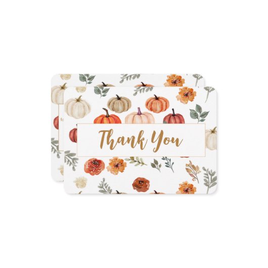 ボーホー秋のカボチャ感謝祭 サンキューカード (正面/裏面インサイチュ)