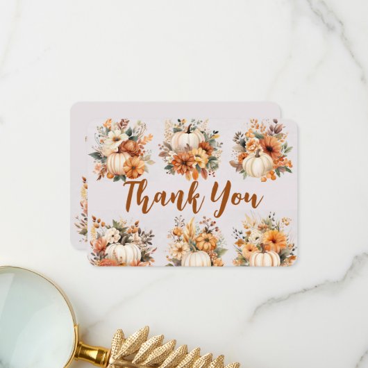 ボーホー秋のカボチャ感謝祭 サンキューカード (正面/裏面インサイチュ)