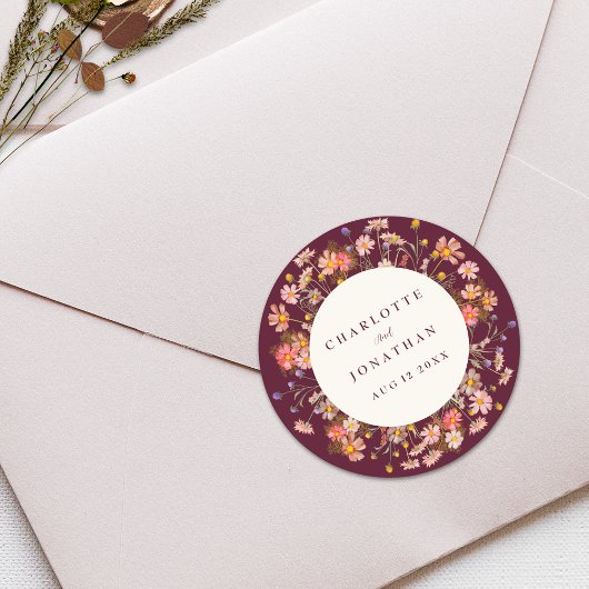 ボーホー秋のラスティック ワイルドフラワー フラワー ウェディング ラウンドシール