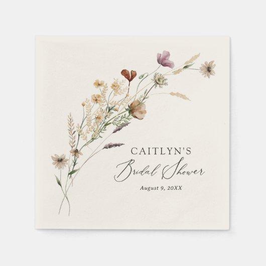 ボーホー秋のワイルドフラワーのブライズシャワー スタンダードカクテルナプキン (正面)
