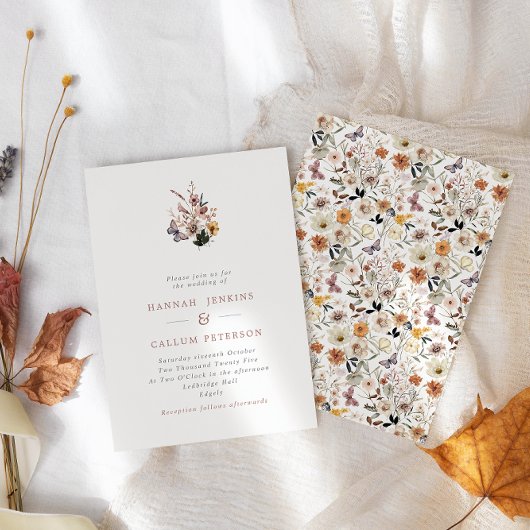 ボーホー秋のワイルドフラワーズウェディング 招待状