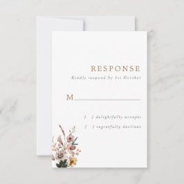 ボーホー秋のワイルドフラワーズ 縦 ウェディング 出欠カード