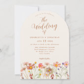 ボーホー秋のワイルドフラワー テラコッタ ウェディング 招待状 (正面)
