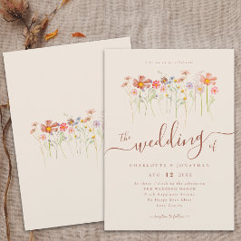 ボーホー秋のワイルドフラワー フラワーベージュ テラコッタ 招待状