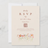 ボーホー秋のワイルドフラワー ベージュ テラコッタ QRコード 招待状 (裏面)