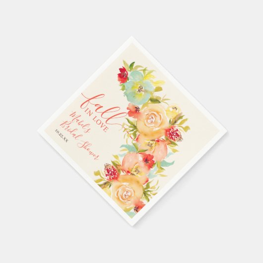 ボーホー秋の恋の花の水彩画 ブライダルシャワー スタンダードカクテルナプキン (角)
