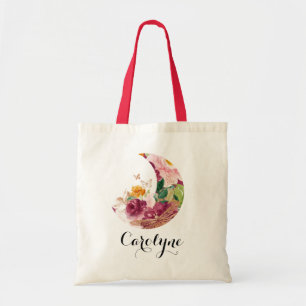 ボーホー秋の水彩月と花のブライズメイド トートバッグ