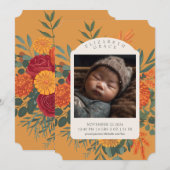 ボーホー秋の花の写真 出生発表 招待状 (正面/裏面)