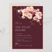 ボーホー秋の花柄バーガンディーの前夜祭 招待状 (正面/裏面)