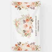 ボーホー秋の花飾りパンプキン お誕生日おめでとう パーティ 横断幕 (縦)