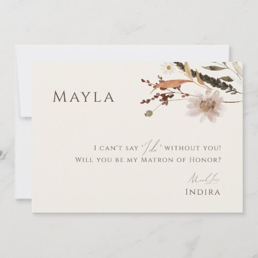 ボーホー秋の野花ベージュマトロン名誉カード 招待状 (裏面)