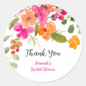 ボーホー秋オレンジ花水彩ウェディングシャワー ラウンドシール (正面)
