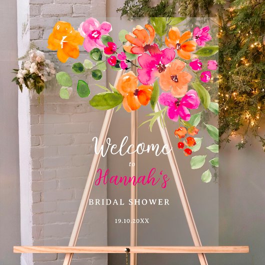 ボーホー秋オレンジ花水彩ウェルカム アクリルサイン