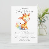 ボーホー編集可能なキリン ベビーシャワー 招待状 (スタンド正面)
