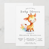 ボーホー編集可能なキリン ベビーシャワー 招待状 (正面/裏面)