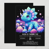 ボーホー編集可能な恐竜のデジタル誕生日 招待状 (正面/裏面)