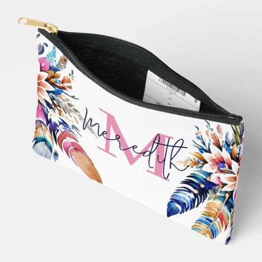 ボーホー羽毛の縁取りがカスタマイズ可能 アクセサリーポーチ (見開き)