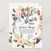 ボーホー羽毛 ブライダルシャワー招待状 招待状 (正面/裏面)