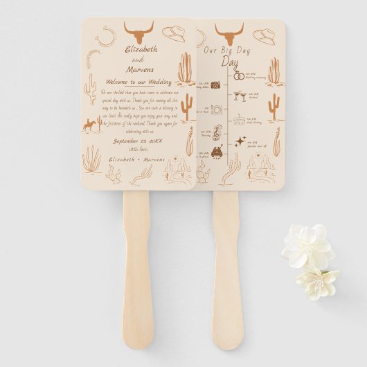 ボーホー西部カウボーイイラスト イベントタイムライン ハンドファン (正面&裏面)