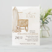 ボーホー調のくまのぬいぐるみベビーシャワー 招待状 (スタンド正面)