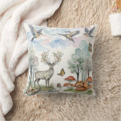 ボーホー調のベビー家具装飾 鹿とキツネの森の風景 クッション (ブランケット)
