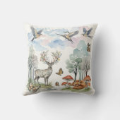 ボーホー調のベビー家具装飾 鹿とキツネの森の風景 クッション (裏面)