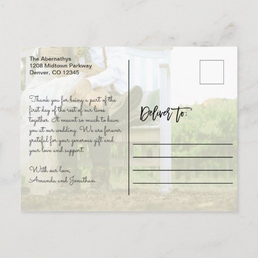 ボーホー風の結婚式写真のお礼 ポストカード (裏面)