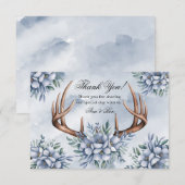 ボーホー鹿の角 ダスティーブルー フラワーの感謝 サンキューカード (正面/裏面)
