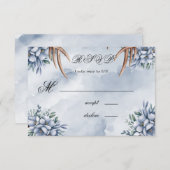 ボーホー鹿の角 ダスティーブルー フラワー 出欠カード (正面/裏面)