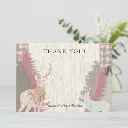 ボーホー鹿クマ森の森のチェック柄ありがとう 招待状 (スタンド正面)