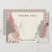 ボーホー鹿クマ森の森のチェック柄ありがとう 招待状 (正面/裏面)