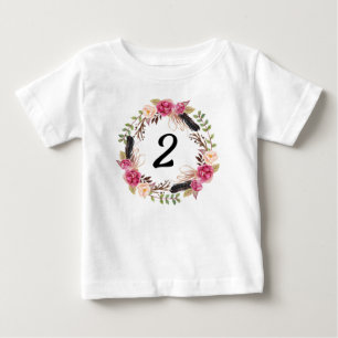 ボーホー2歳の誕生日パーティー2年目の花柄ガーリー ベビーTシャツ