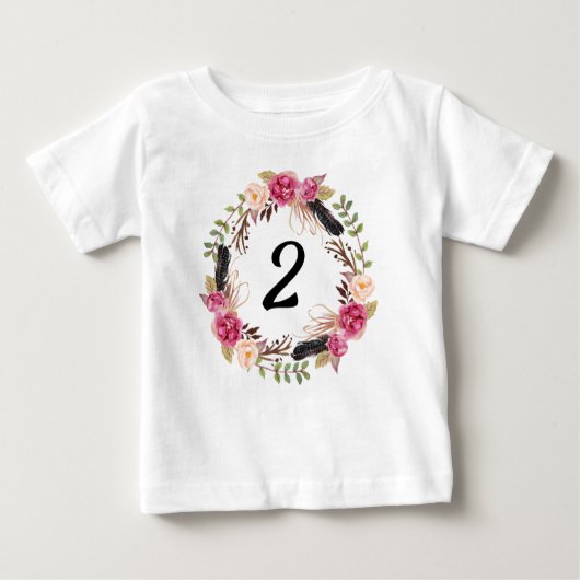 ボーホー2歳の誕生日パーティー2年目の花柄ガーリー ベビーTシャツ (正面)