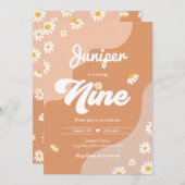 ボーホー9歳誕生日 ダイシー フラワリー グルービー 70'sパーティー 招待状 (正面/裏面)