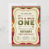 ボーホー アステカ トライバル アロー ワイルド ワン 男の子 1歳 誕生日 招待状 (正面)