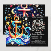 ボーホー・アホイ・アンカー・ベイビーシャワー 招待状 (正面/裏面)