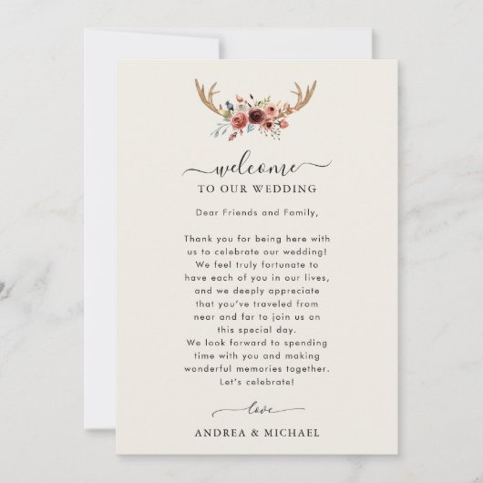 ボーホー アントラーズ ウェディング ウェルカムレター 行程カード 招待状 (正面)