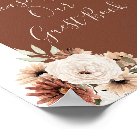 ボーホー アーチ テラコッタ フラワーズ ぜひ私たちのゲストブックにサインしてください ポスター (角)