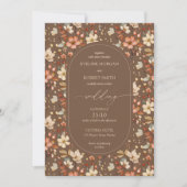 ボーホー アーチ フォール テラコッタ ブラウン ラスティー ワイルドフラワーズ 招待状 (正面)