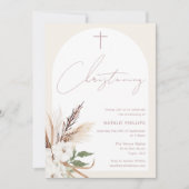 ボーホー アーチ フラワー ベージュ クリーム 誕生会 招待状 (正面)