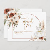 ボーホー アーチ ホワイト パンプキン フラワーベビーシャワー サンキューカード (正面/裏面)