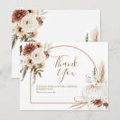 ボーホー アーチ ホワイト パンプキン フラワー ベビー シャワー サンキューカード (正面/裏面)