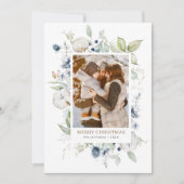 ボーホー ウィンター ウォーターカラー グリーンフォリアージ フォト シーズンカード (正面)