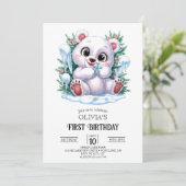 ボーホー ウィンター ポーラーベア 1歳の誕生日 デジタル 招待状 (スタンド正面)
