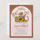 ボーホー ウエスタン ギター ひまわり 100歳の誕生日パーティー 招待状 (正面)