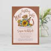 ボーホー ウエスタン ギター ひまわり 100歳の誕生日パーティー 招待状 (スタンド正面)